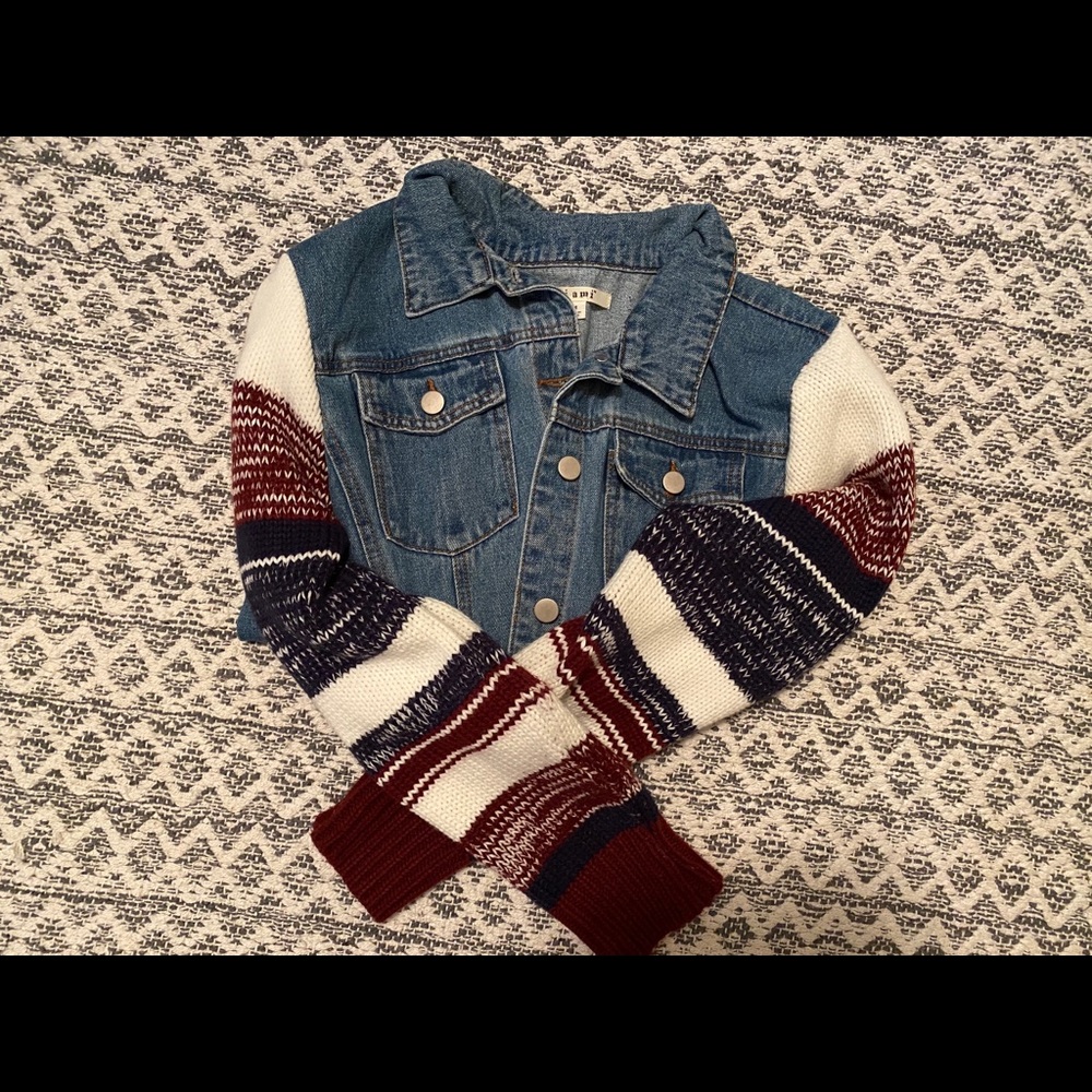 Women’s Denim Jacket with Sweater Sleeves